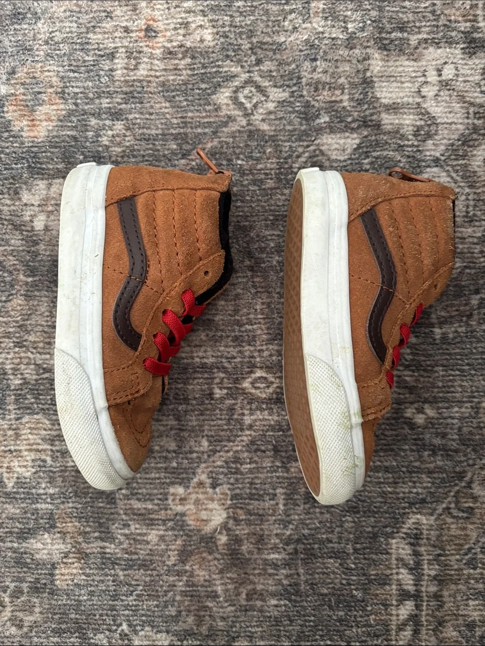 Vans Kids Brown Suede High-Top Sneakers with Red Laces